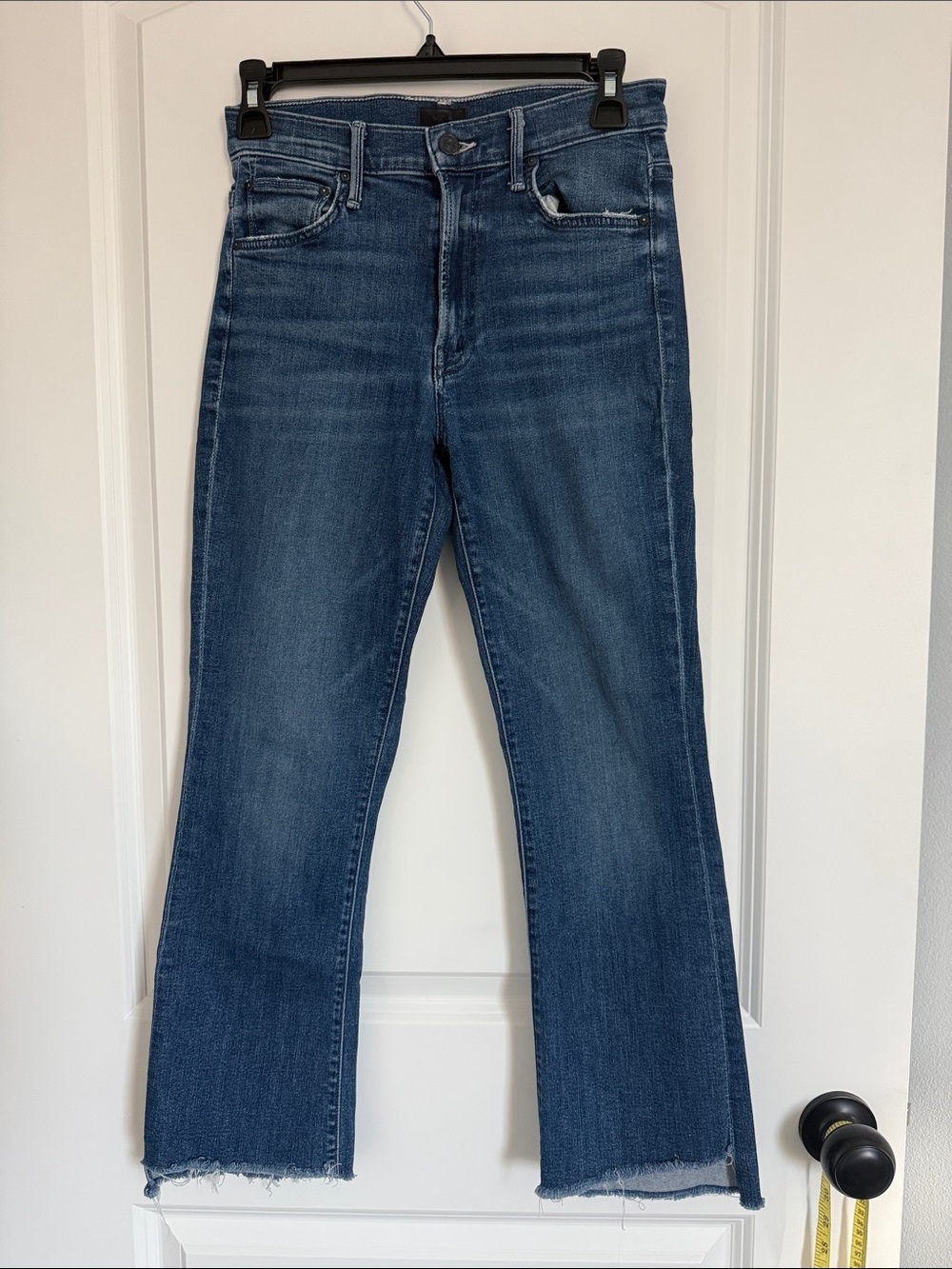 MOTHER Dark Blue Cropped Straight Jeans with Raw Hem